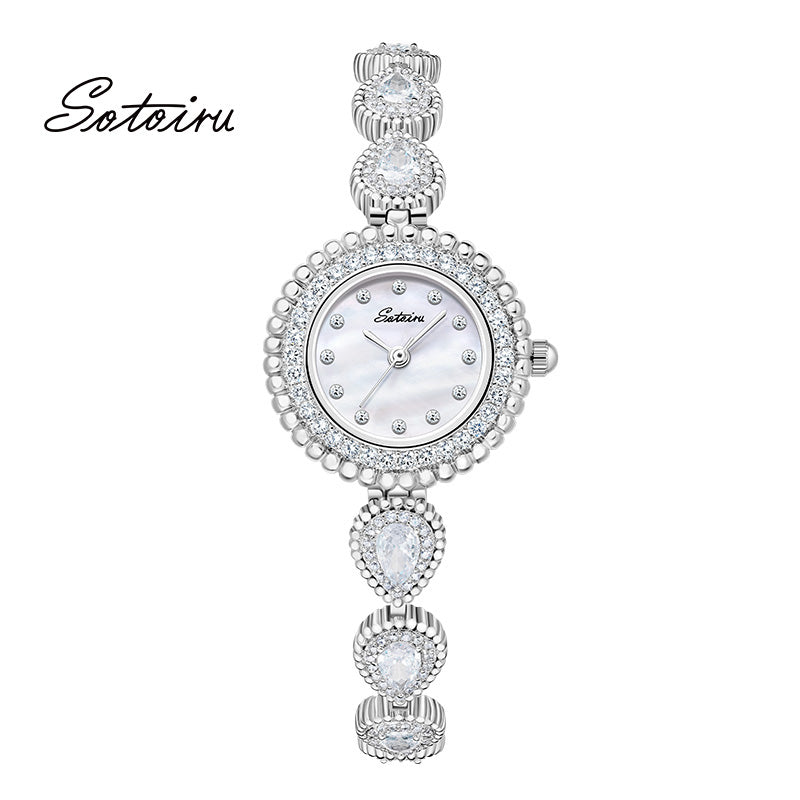 Sotoiru Women Watches Silver Luxury Watch With Zircon Gems Watch